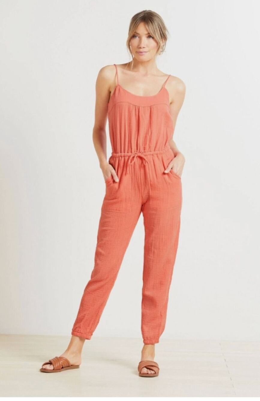 EVEREVE Coral Evereve Gemma Gauzy Cotton Jumpsuit SMALL